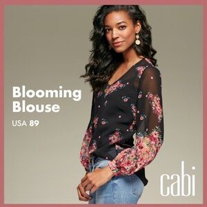 CAbi  Blooming Blouse with Pink Floral Design